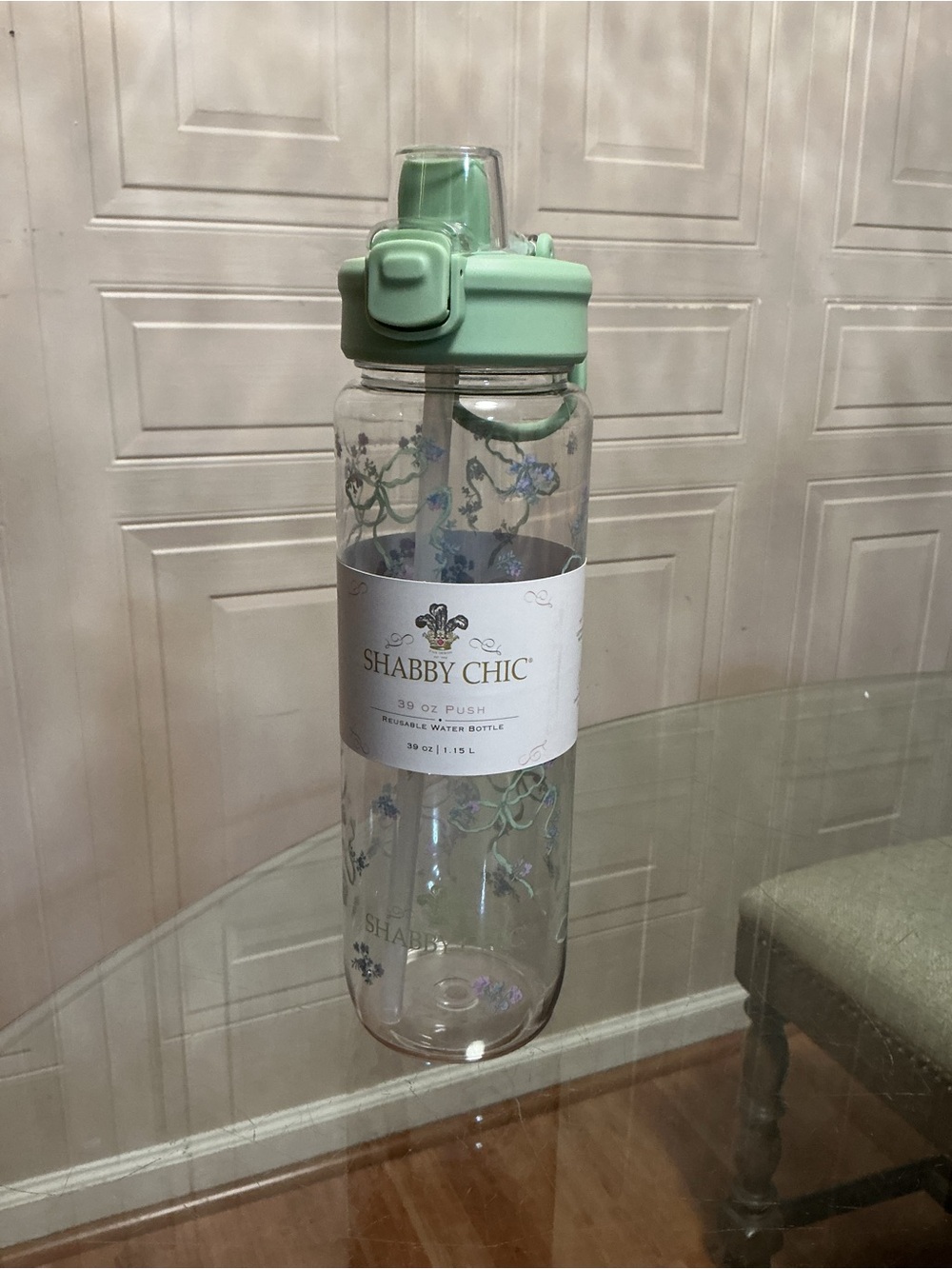 Brand New Shabby Chic Reusable Floral Water Bottle Plastic 39oz,